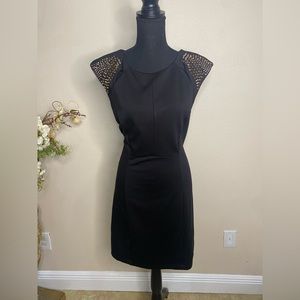 Allen B Black Sheath Dress with Gold Spiked Accents on shoulders size L